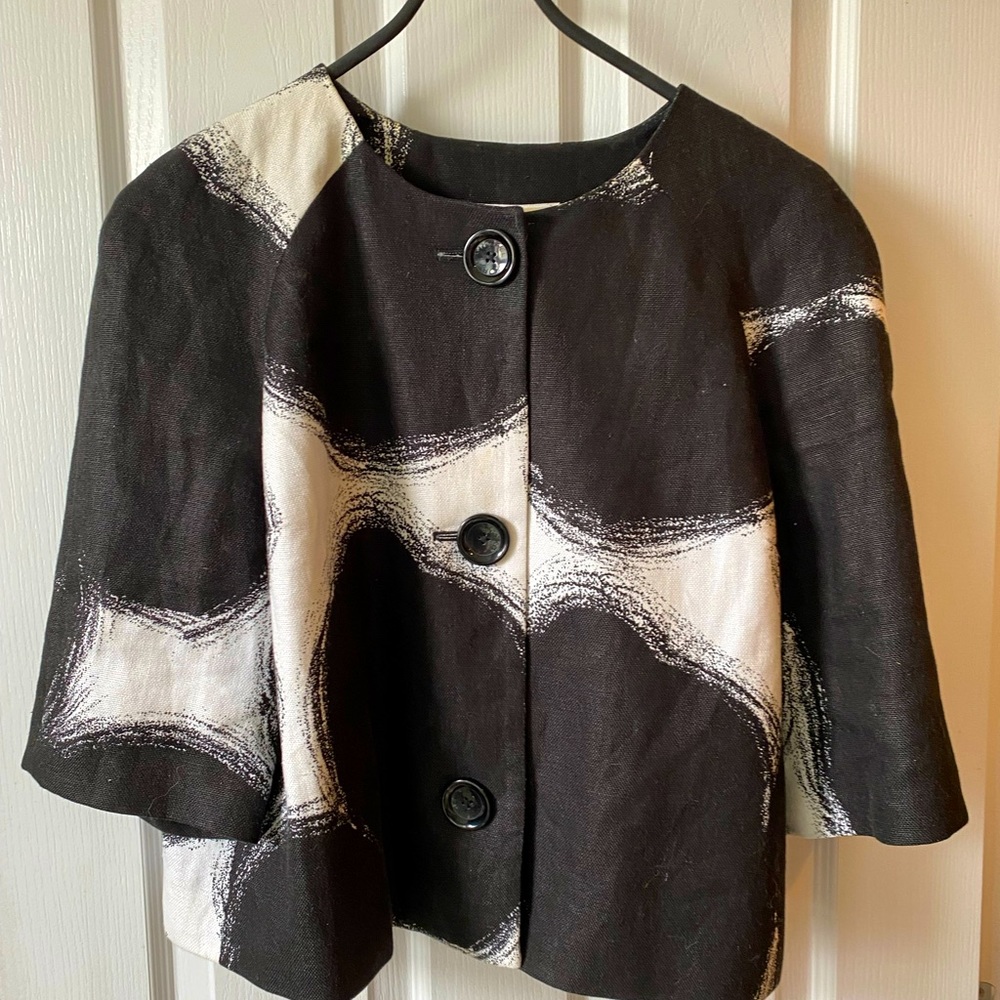 MICHAEL Michael Kors Black and White Abstract Button Front Blazer